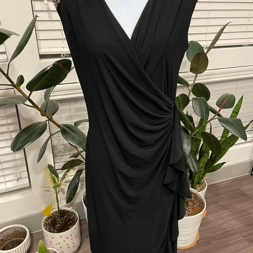 Emma & Michele Black Ruched Wrap Sheath Dress